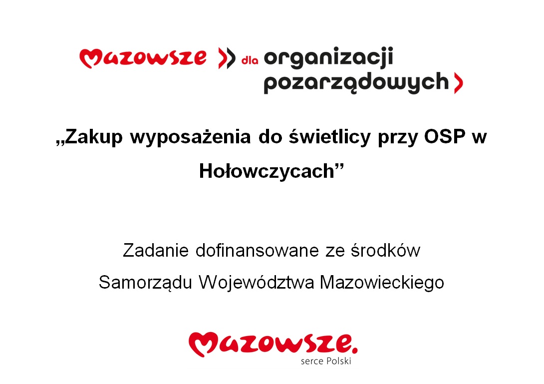 Tablica informacyjna Zadanie publiczne pn. "Zakup wyposażenia do świetlicy przy OSP w Hołowczycach"