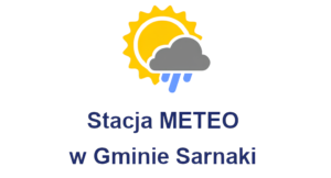 Grafika przedstawiająca logo słońca przykrytego deszczową chmurą z napisem "Stacja METEO w Gminie Sarnaki"