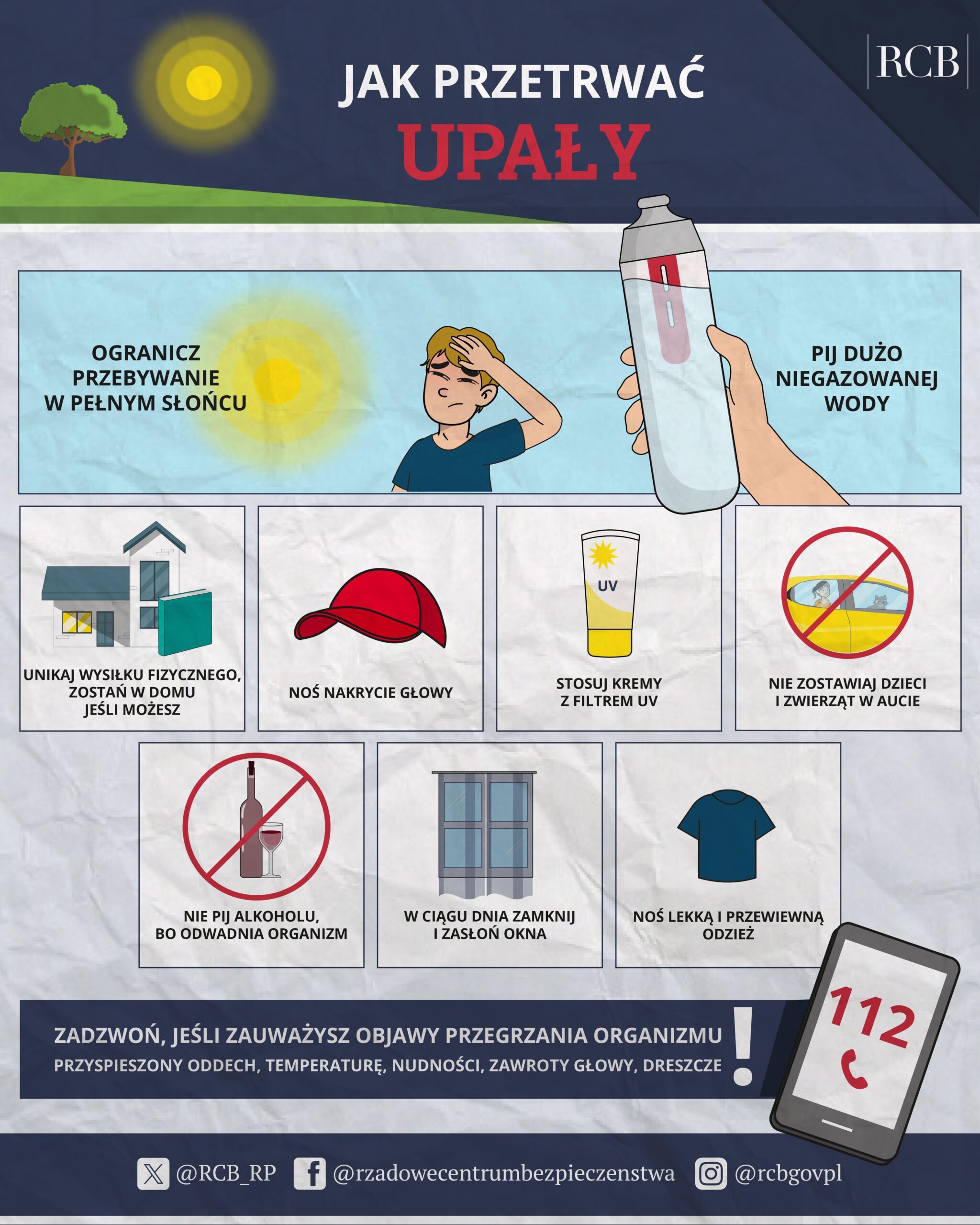 Plakat odnośnie zachowania podczas upałów