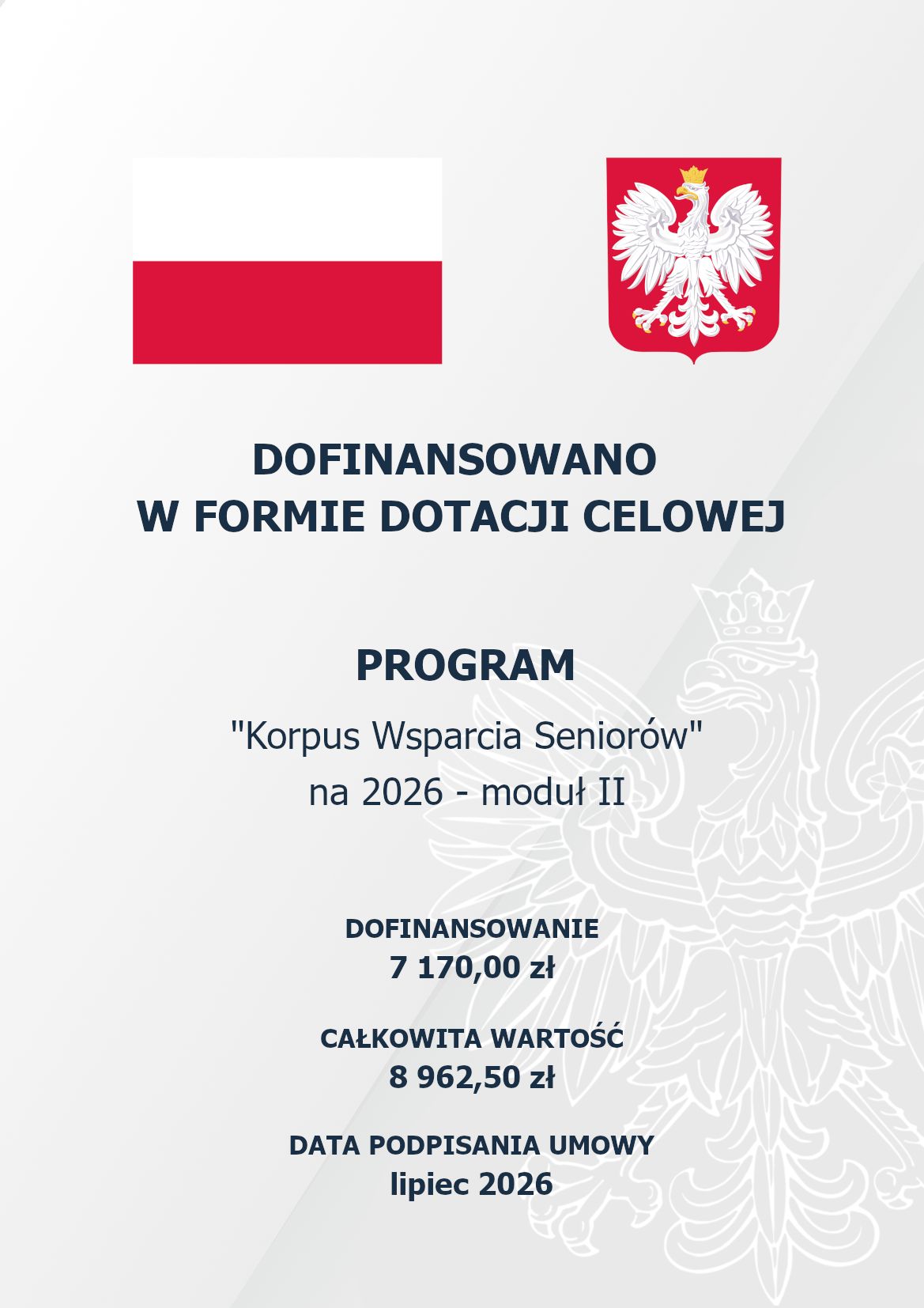Informacja – Dofinansowanie programu Korpus Wsparcia Seniorów” na 2026 – moduł II