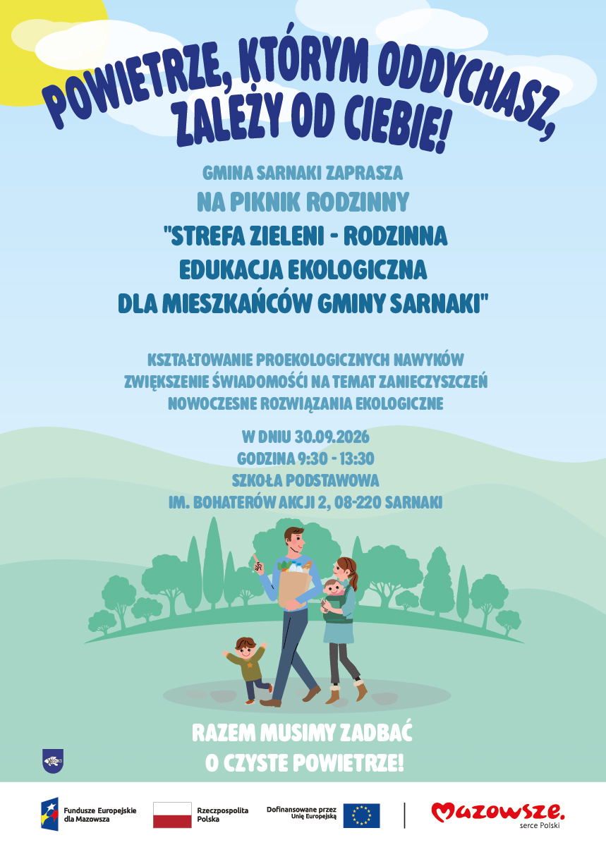 Zaproszenia na piknik i spotkania edukacyjne w Szkole Podstawowej im. Bohaterów Akcji V2 w Sarnakach